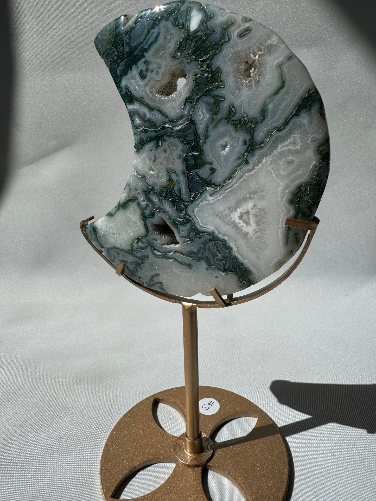 Moss Agate Moon on Stand #3 | Bespoke Crystals
