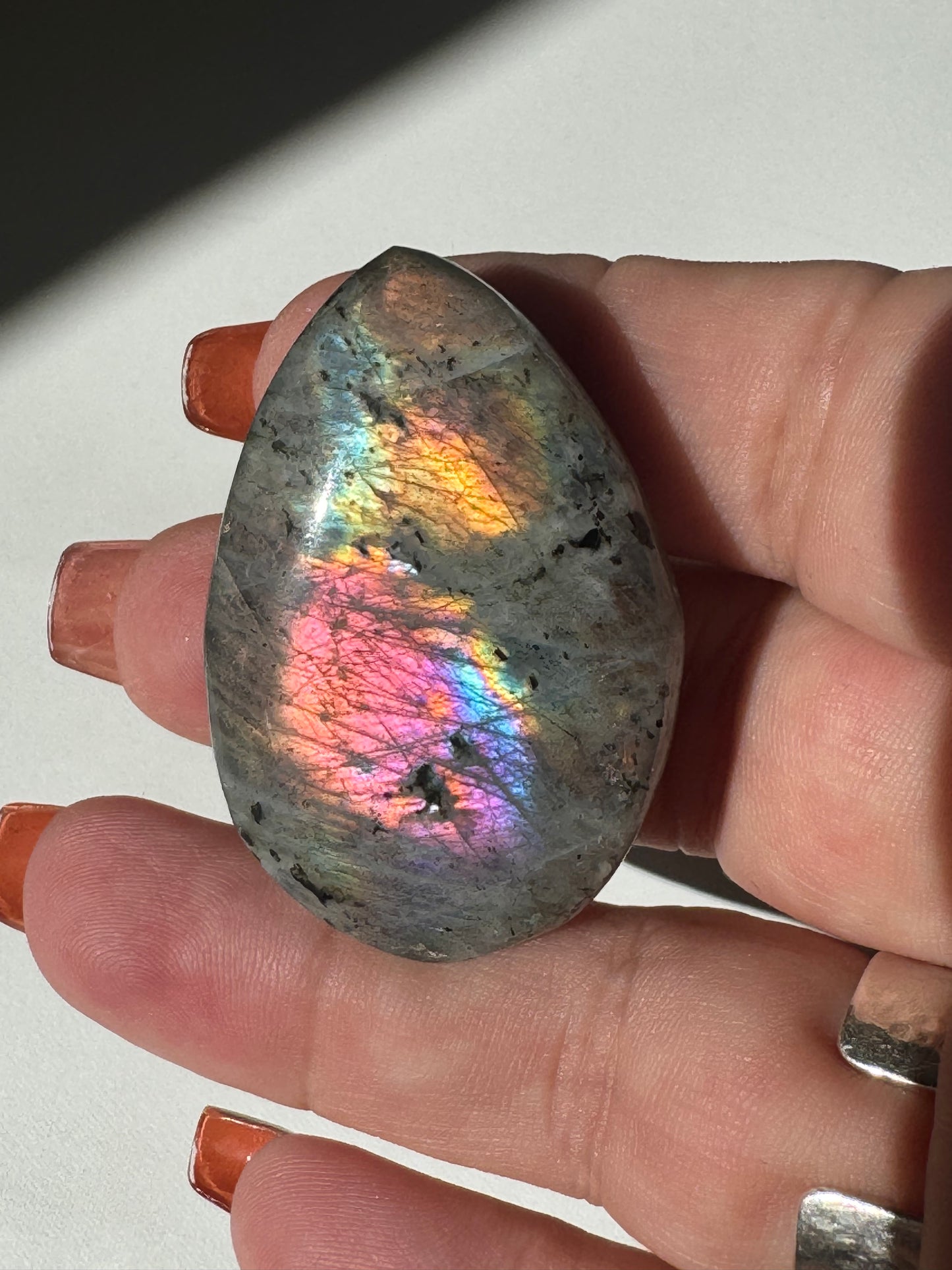 Labradorite Pink Flash Palm Stone small |Bespoke Crystals