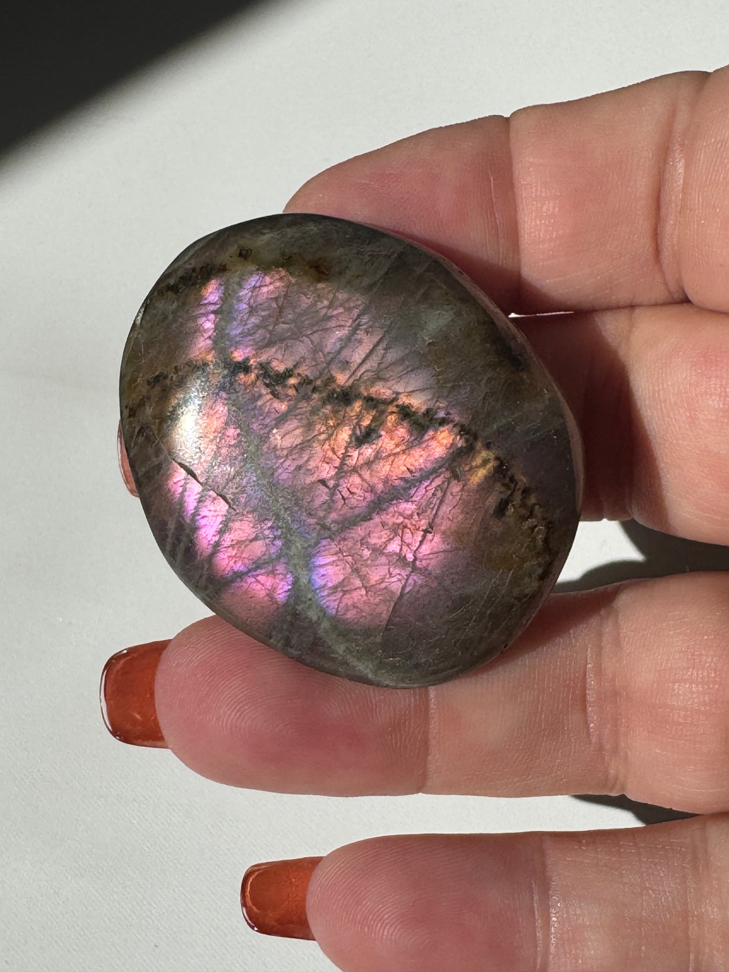Labradorite Pink Flash Palm Stone small |Bespoke Crystals
