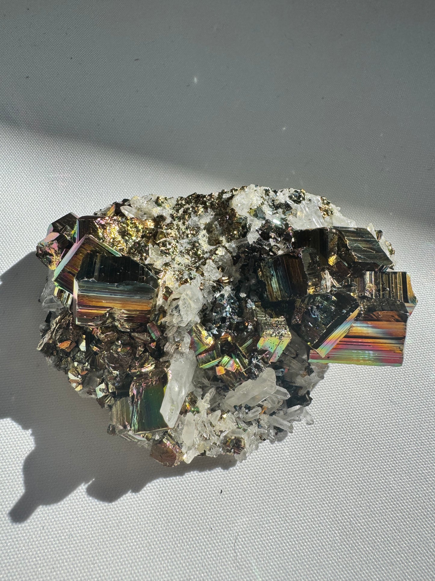 Iridescent Pyrite on Quartz #2