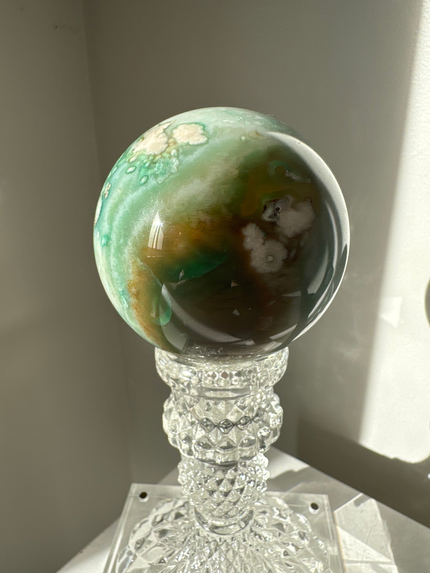Green Flower Agate Sphere #3 | Bespoke Crystals