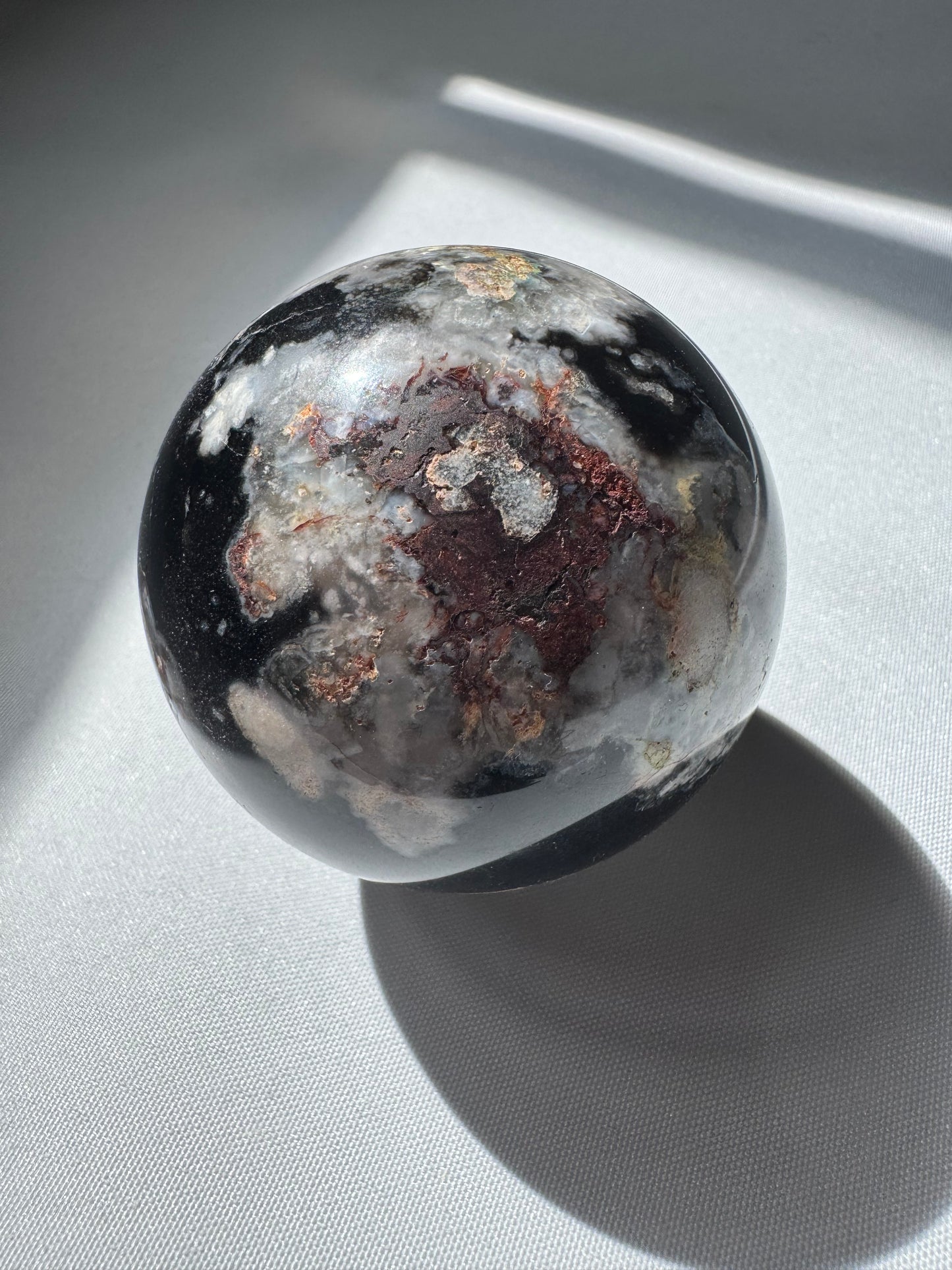Black Flower Agate Sphere