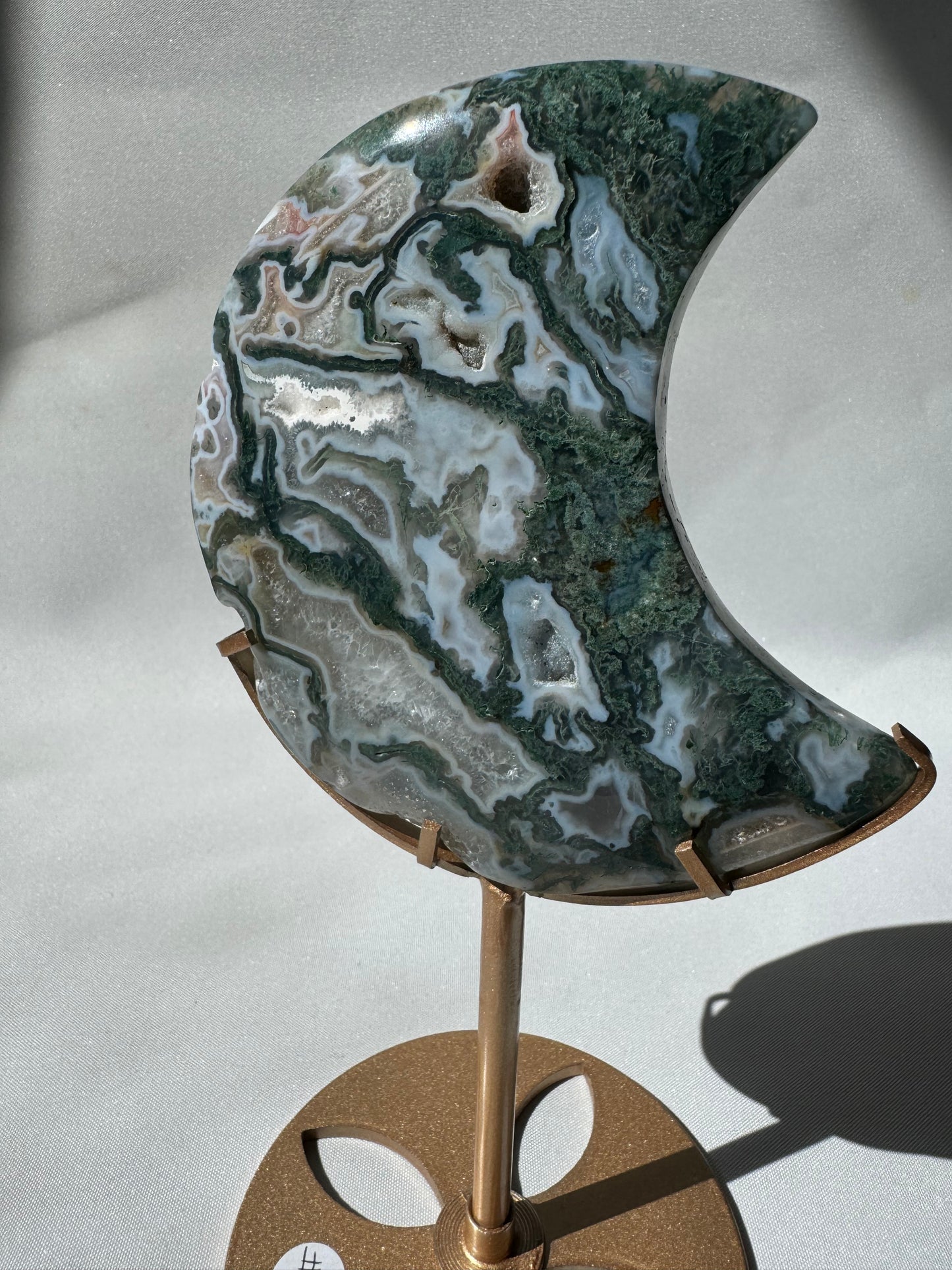 Moss Agate Moon on Stand #2 | Bespoke Crystals