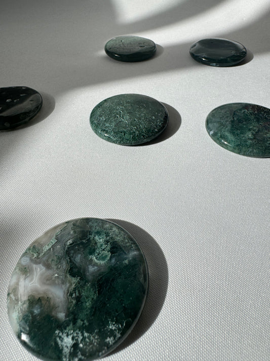 Moss Agate Coins | Bespoke Crystals