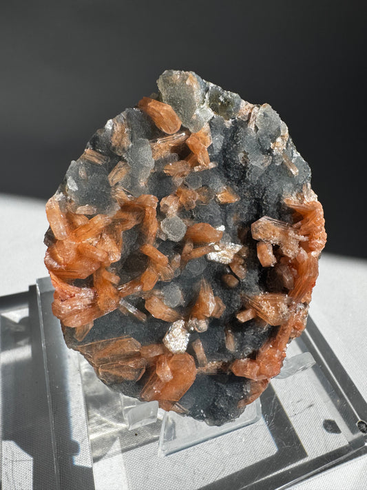 Blue Chalcedony with Orange Stilbite Crystal #7