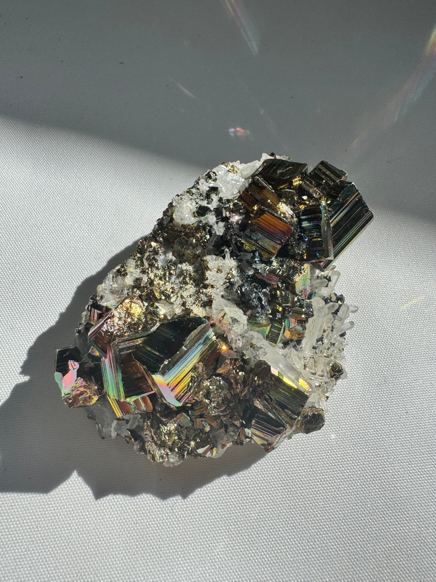 Iridescent Pyrite on Quartz #2