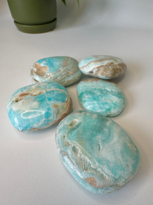 Blue Aragonite Palm Stone | Bespoke Crystals