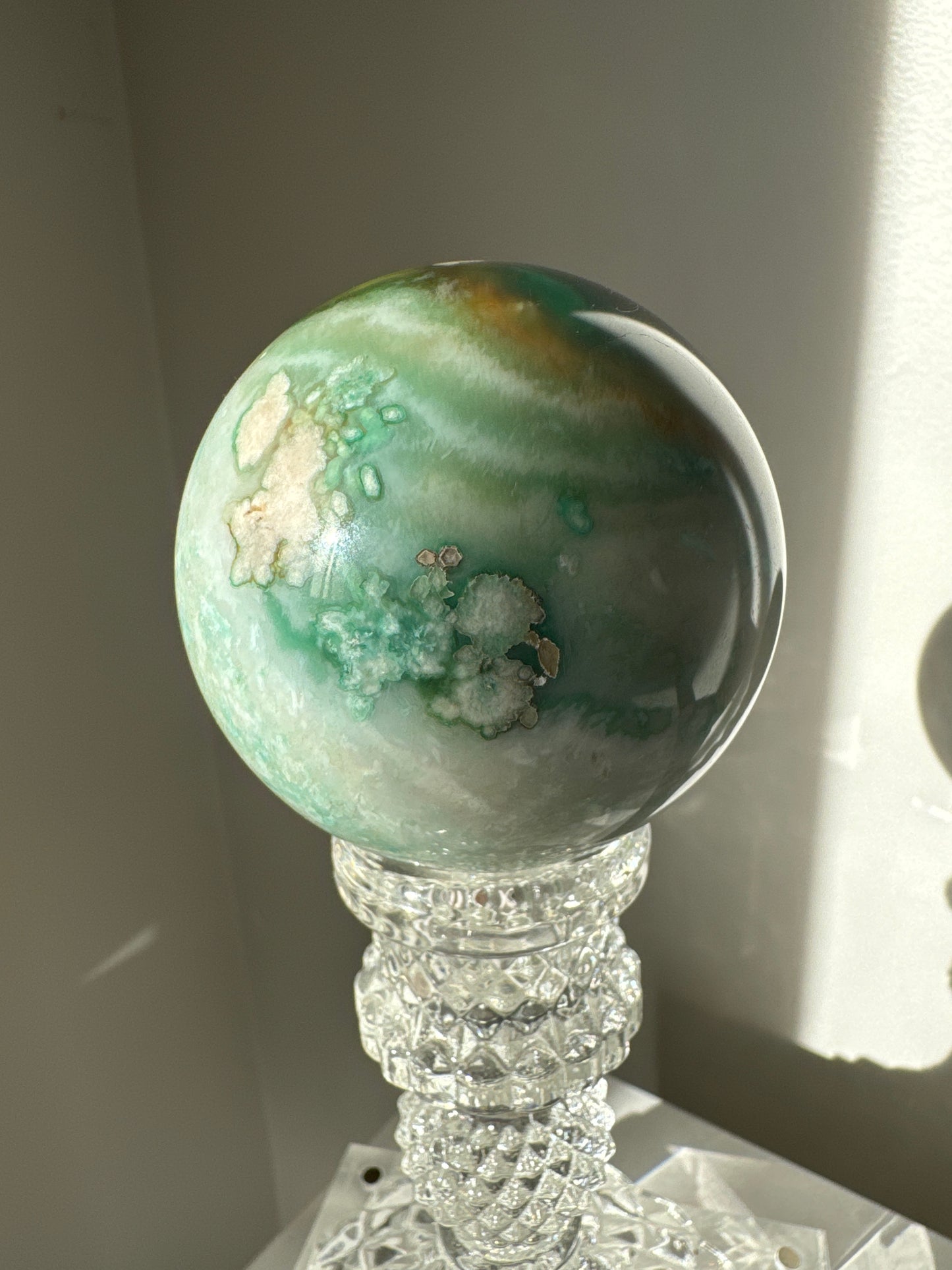 Green Flower Agate Sphere #3 | Bespoke Crystals