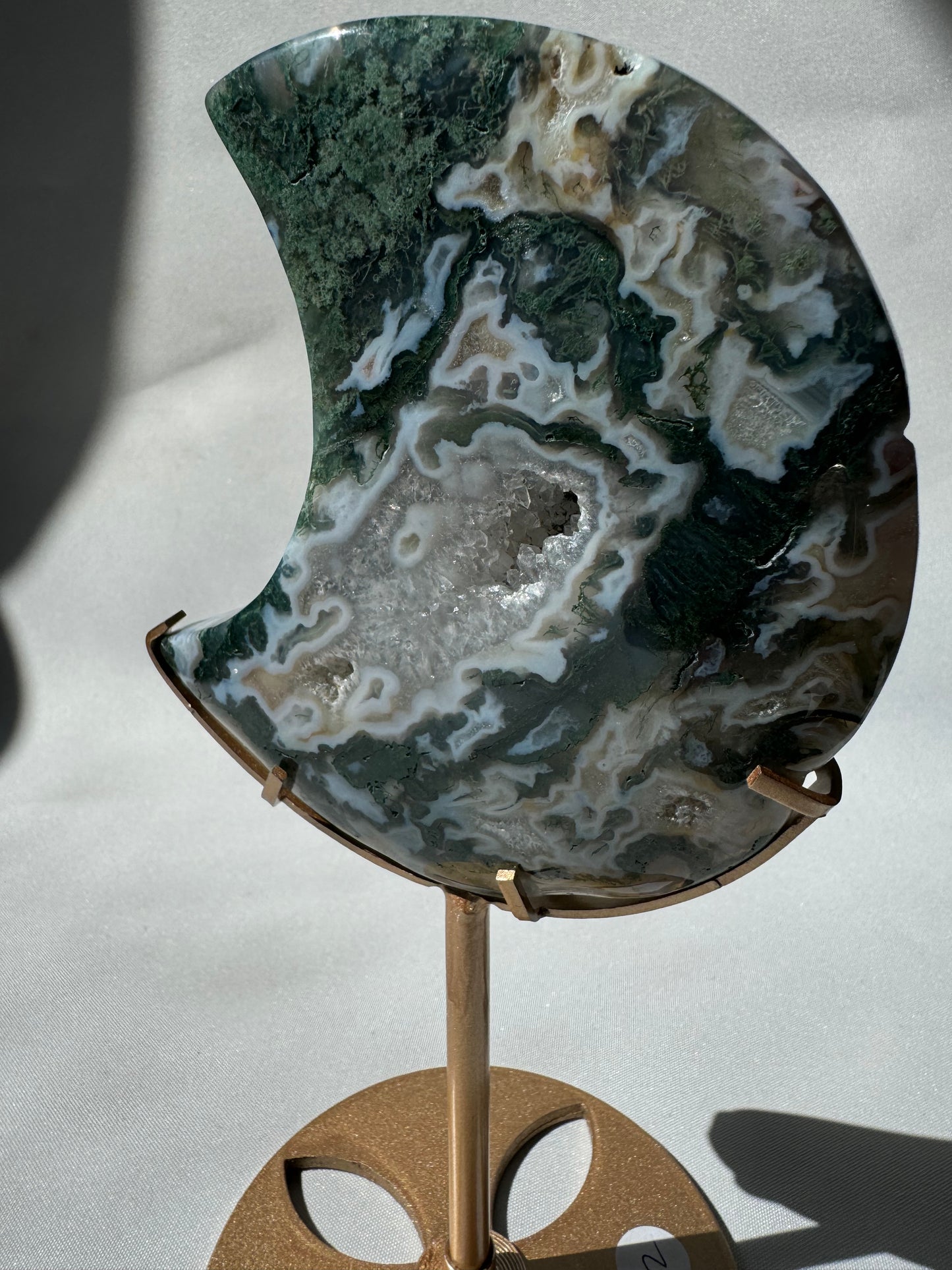 Moss Agate Moon on Stand #2 | Bespoke Crystals